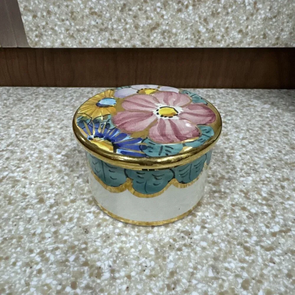 Vintage Ceramic D'Arte Sambuco Mario & Co Floral Trinket Box Italy